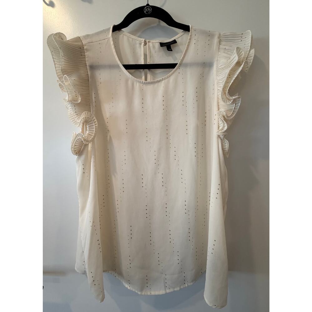 White Ecru Shear Tank Flutter Sleeve and Gold accents Who What Wear Womens XXL